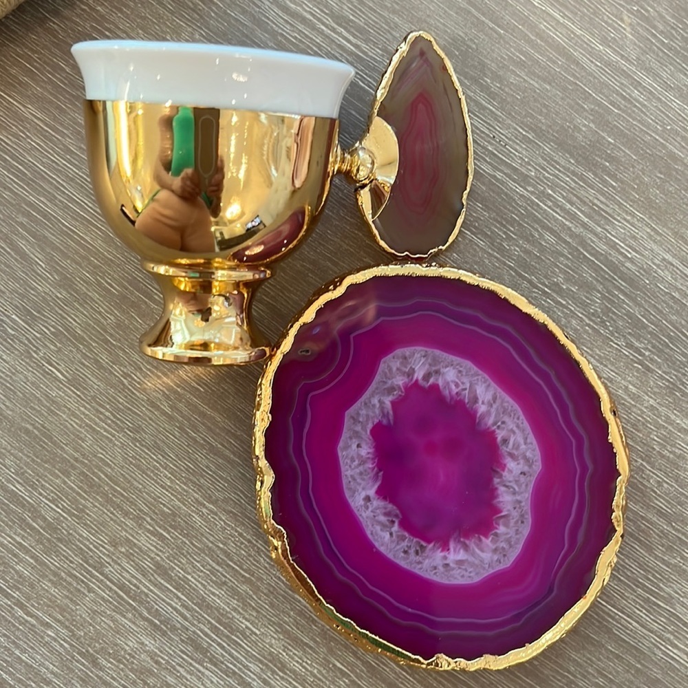 NWOT HANDMADE ESPRESSO CUP AND SAUCER .
